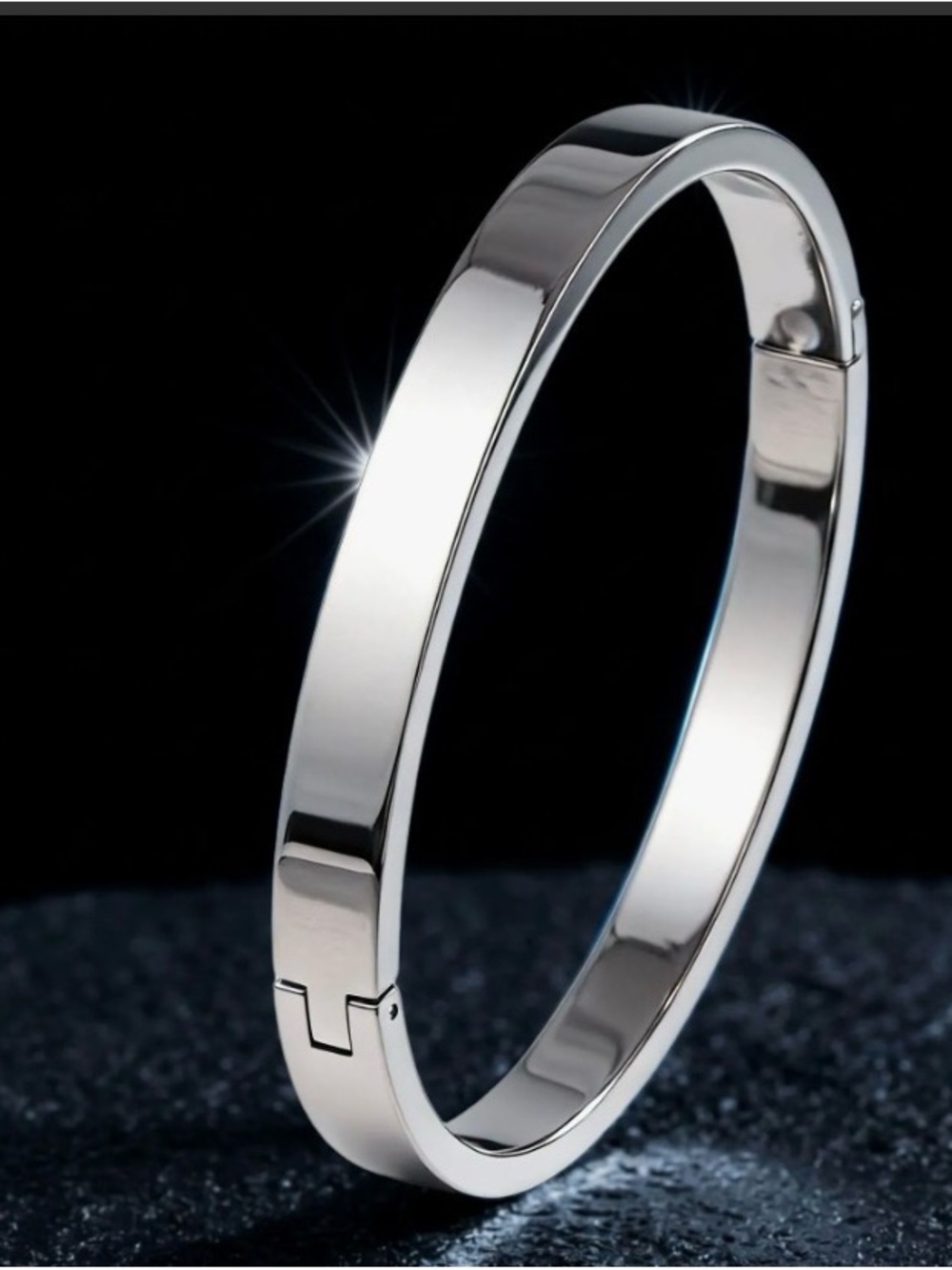 Polished Titanium Steel Silver-Tone Women’s Hinged Bangle Bracelet